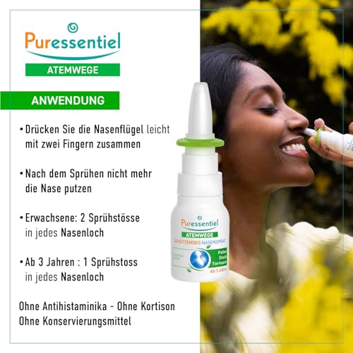 Puressentiel - Schützendes Nasenspray Allergiezeiten mit ätherischen Ölen in Allergiezeiten gegen Pollen - Staub - Tierhaare - Bio ätherishes Öl 20 ml