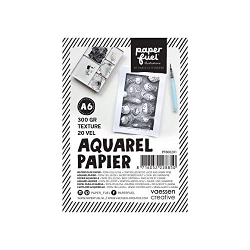 Paperfuel PF800201 Aquarellpapier A6, Weiß, 300 g/m² Strukturiertes Papier, 20 Blatt für Aquarellmalerei, Handlettering und Brush Lettering Cover