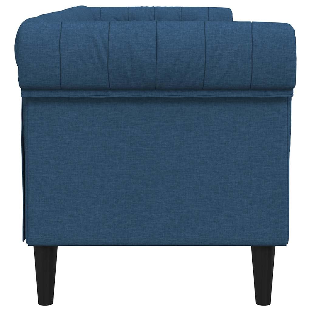 Divano Chesterfield 3 Posti Blu Tessuto | Schienale profondo, braccioli arrotolati, seduta imbottita, gambe robuste, capacità 110 kg per sedile