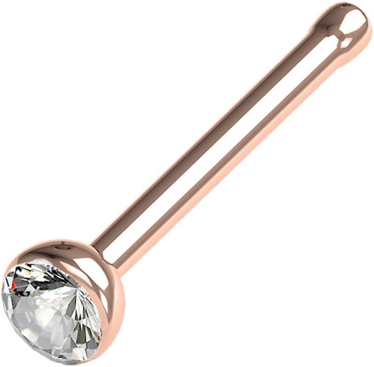 FIFTH CUE 316L Surgical Steel Nose Studs with Crystals - Gold, Black, Rose Gold, and Steel Nose Ring Options - 22GA, 20GA, 18GA - Clear Cubic Zirconia - 1/4" Length
