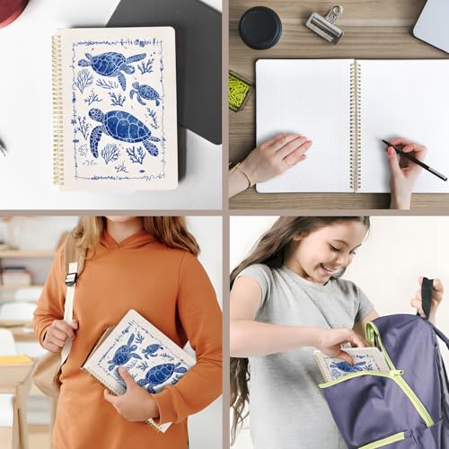 Image of Cute Spiral Notebook 8.5 x 11 Graph Paper Journal A4, Turtle | 70 page, Note Book with Pocket, Large, Big, Hard Cover, Aesthetic, Pretty Design, for Women, Girls, Kawaii