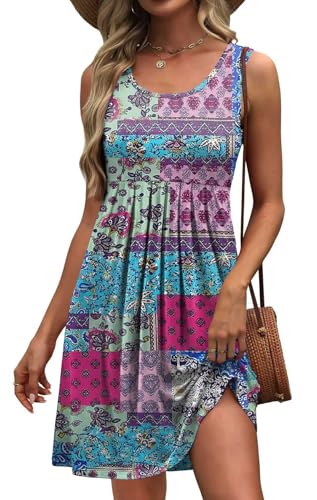 Image of Akihoo Women Summer Casual Sleeveless Midi Plain Pleated Tank Vest Dresses