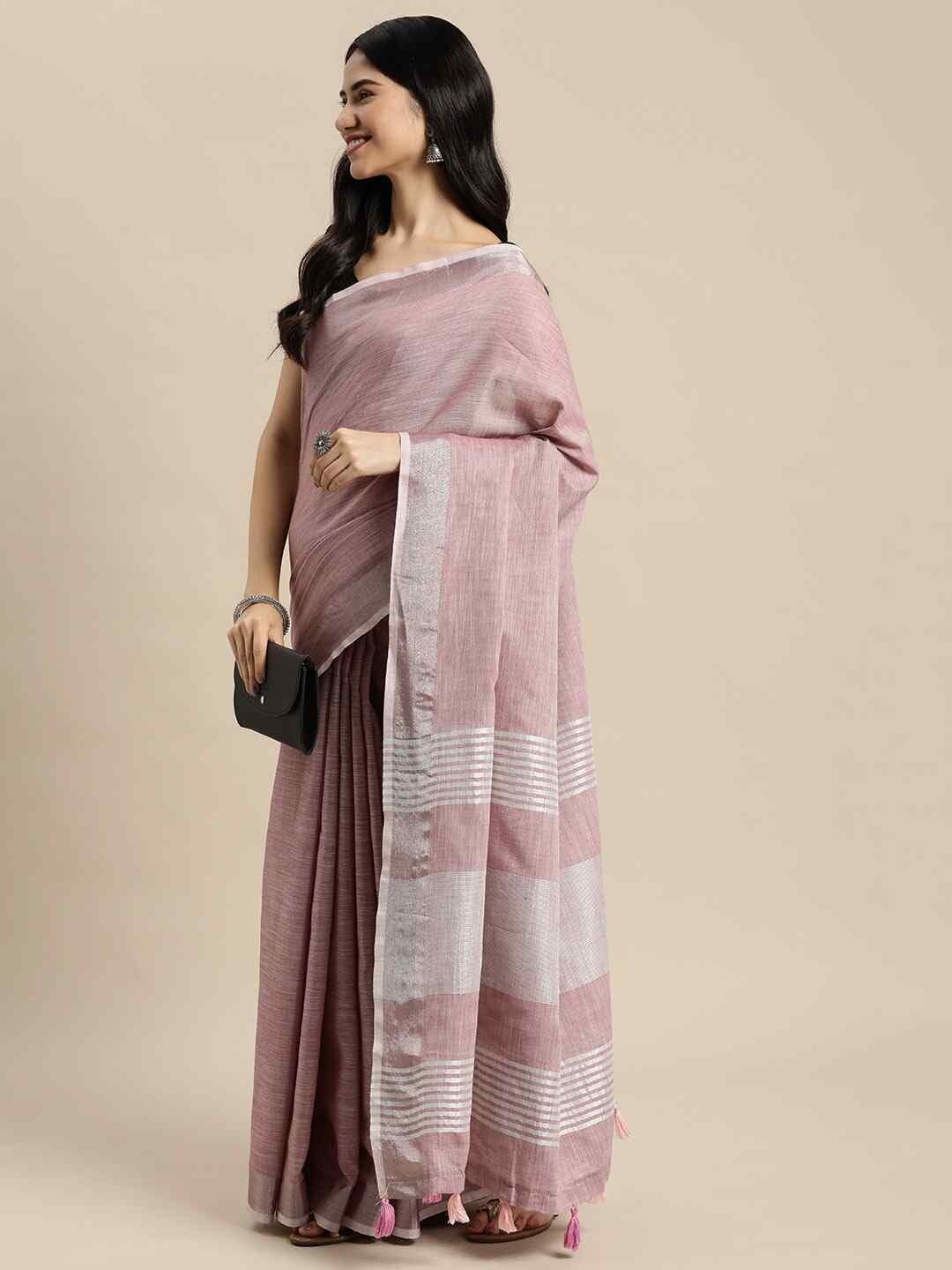 Shiv Textiles Women's Linen Cotton Zari Weaving Border Saree(AUS-SUKRG1007-PURPLE) 1