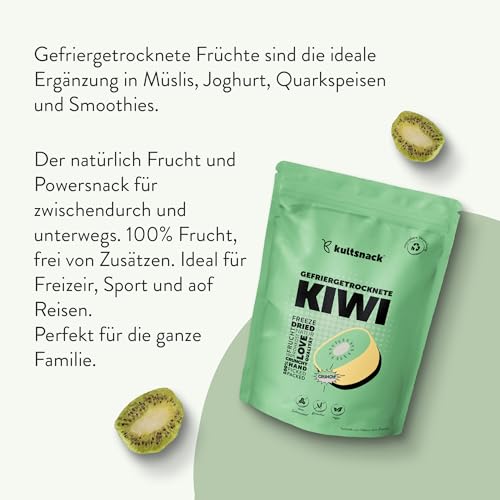 Kultsnack Gefriergetrocknete Kiwi 100g – Gefriergetrocknete Früchte – Fruchtchips – Veganer Snack & Süßigkeiten Ersatz – ohne Zuckerzusatz – Pure Frucht (Vegan, Glutenfrei)