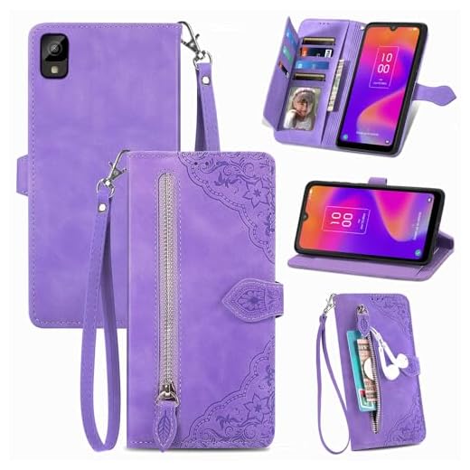 Furiet Compatible with TCL 30Z/30 LE T602DL Wallet Case Wrist Strap Lanyard and Leather Flip Card Holder Stand Folio Purse Credit ID Phone Cover for TCL30Z 30 Z 30LE 4G LTE 2022 6.1 inch Purple