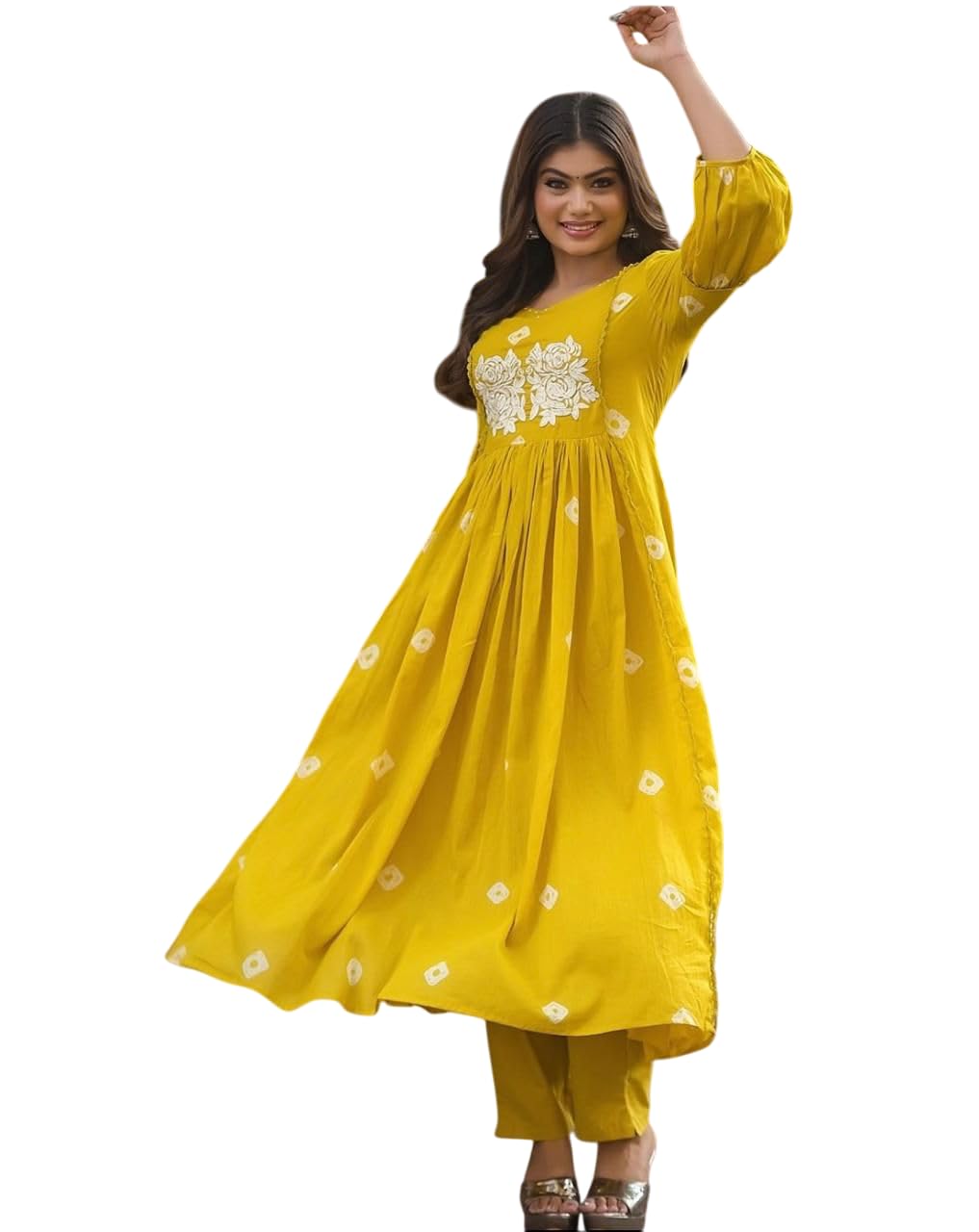 Women's Cotton Printed Long Anarkali Kurti with Pant-image-25