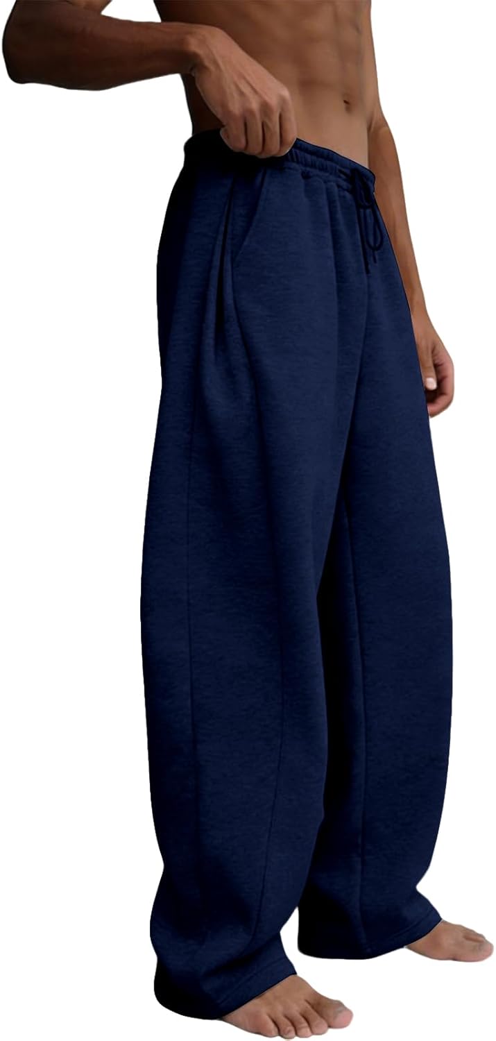 Men's Baggy Sweatpants Heavyweight Fleece Wide Leg Drawstring Sweat Pants,Casual Lounge Joggers with Pockets Slacks - Image 5