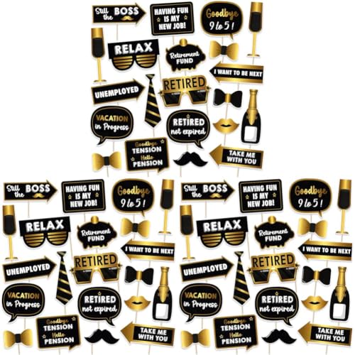 Image of Rozi Decoration Retirement Party Photo Booth Props | 20-Piece Multicolored Cardstock Cutouts with Wooden Sticks | Happy Retirement Decorations for Mom, Dad, Teachers (Pack of 3)