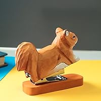Vista 4 de Wooden Animal Stapler, Desktop Stitcher Art Figurine Statue Sculpture for School Office Stationery (Squirrel)