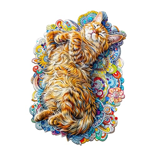 Wooden Puzzles for Adults,Sleeping Cat Jigsaw Puzzles,8.5"x6.1"-90pcs