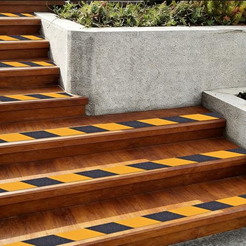 Image of Black & Yellow Anti-Slip Stair Treads Tape, 2 inch x50FT Heavy Duty Non-Skid Grip Tape for Indoor /Outdoor Steps, Bathroom & Pool - PVC Waterproof Safety Traction Tape