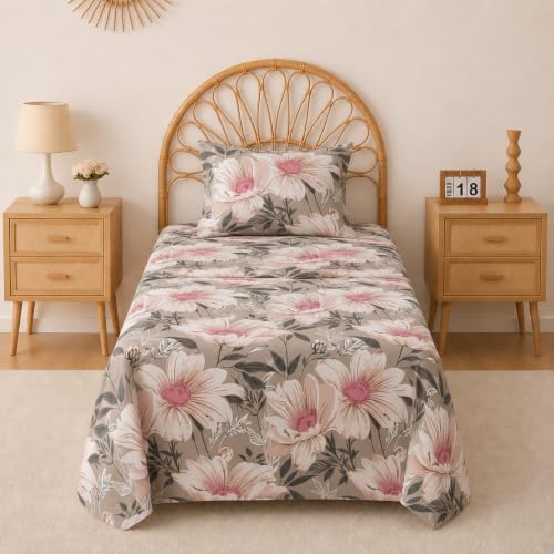 Image of BSB HOME 240 TC Premium Cotton Single Bedsheet, Soft Breathable Comfortable Floral Printed Bed Sheet, Elegant Durable Bedding for Bedroom, Easy Care Bedsheet, 60 x 90 Inches(152 x 229 cm) - Taupe