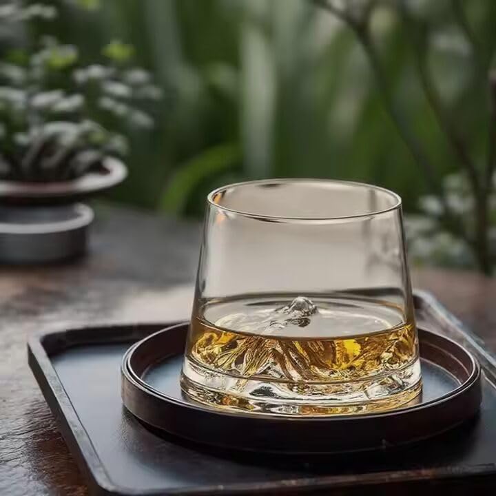 Image of Premium Mountain Base Whiskey Glass Set of 4, 230ml Crystal Tumblers for Bourbon, Scotch & Cocktails (4, Everest)