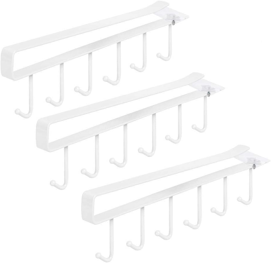 LATTCURE 3pc Tea Cup Mug Holder Under Shelf Cup Hanger Drying Rack 6 Hooks Towel Holder Cabinet Organizer