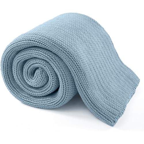 Guohaoi Knitted Weighted Blanket for Adults (Haze Blue 60"x80" 15lbs) No Beads Cooling Throw Blanket for Hot Sleepers, Home Decor Breathable Chunky Knit Heavy Blanket Use on Queen/King Size Bed
