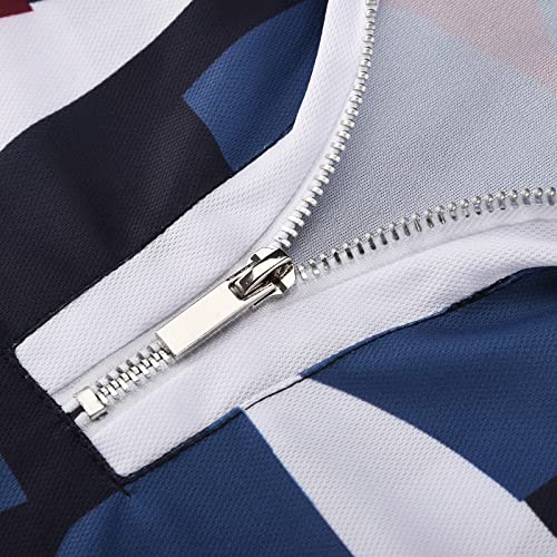 Camisa pólo de manga curta estampada masculina Camisas de golfe com cores contrastantes 1/4 com zípe