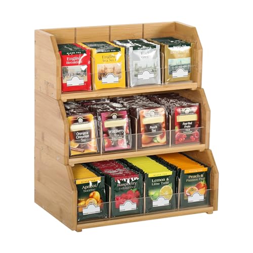 Comparison: Best Tea Bag Organizer 11 TIOPGHAD 3 Layer Stackable Bamboo Tea Bag Organizer Storage Holder for Tea Bags Wood Tea Box Containers Tea Rack Teabag Station Stand for Cabinet Countertop Office(Patented Design)