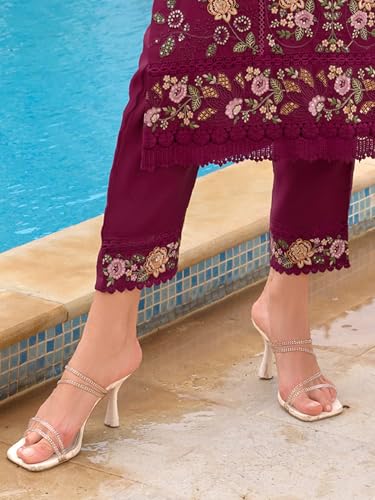 Image of INDO ERA Women's Pure Silk Kurta and Pant with Dupatta Set