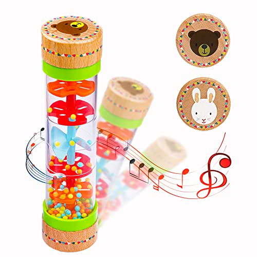 Image of BIUWING Rainmaker Rain Sticks, Mini Wooden Musical Shake, Beaded Raindrops - Turn Over and Watch The Colorful Beads Flow Down The Tube as It Creates The Soothing Sound of Rain