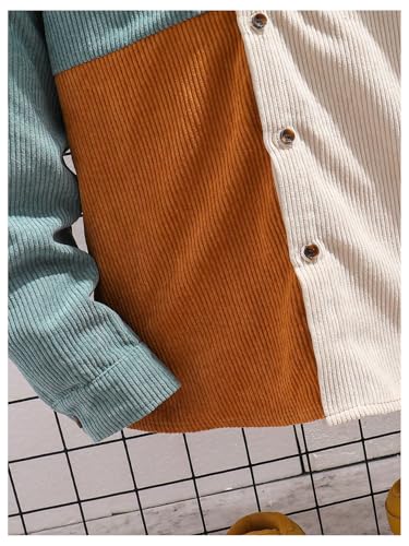 SHENHE Boy's Corduroy Jacket Casual Long Sleeve Button Down Color Block Hooded Shirt4