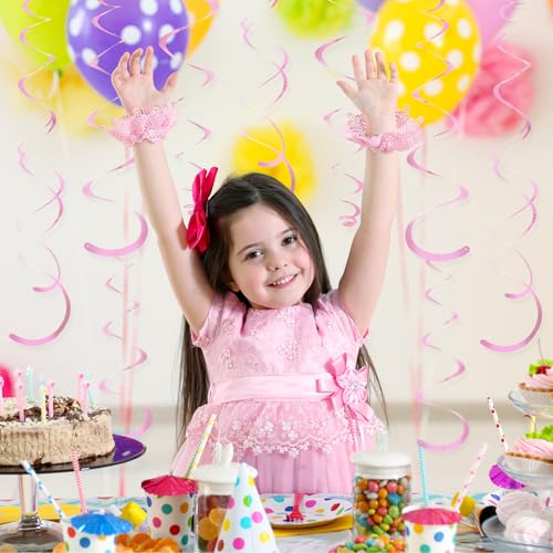 Image of 24 PCS Pink Hanging Swirl, Sparkle Ceiling Hanging Decorations, Plastic Streamer Party Decorations with Double-Swirls and Single-Swirls for Birthday Decorations, Easter, Graduation, Baby Shower