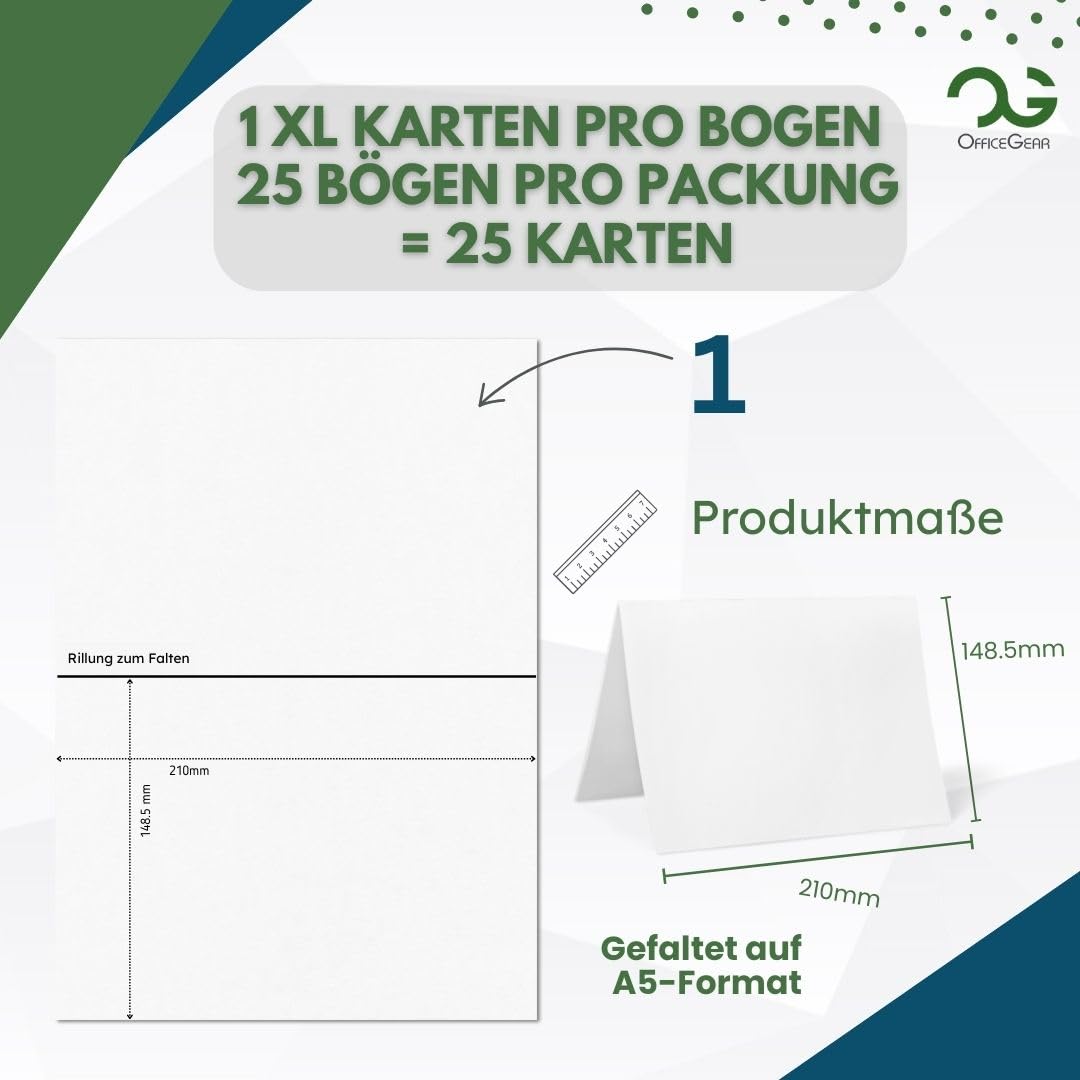 OfficeGear 1-up [25 sheets 25 Cards] 250gsm Perforated Scored Printable Folding Name Table Tent Place Cards for Hotels Restaurants Conference Events – 148.5x210mm When Folded with Design Template