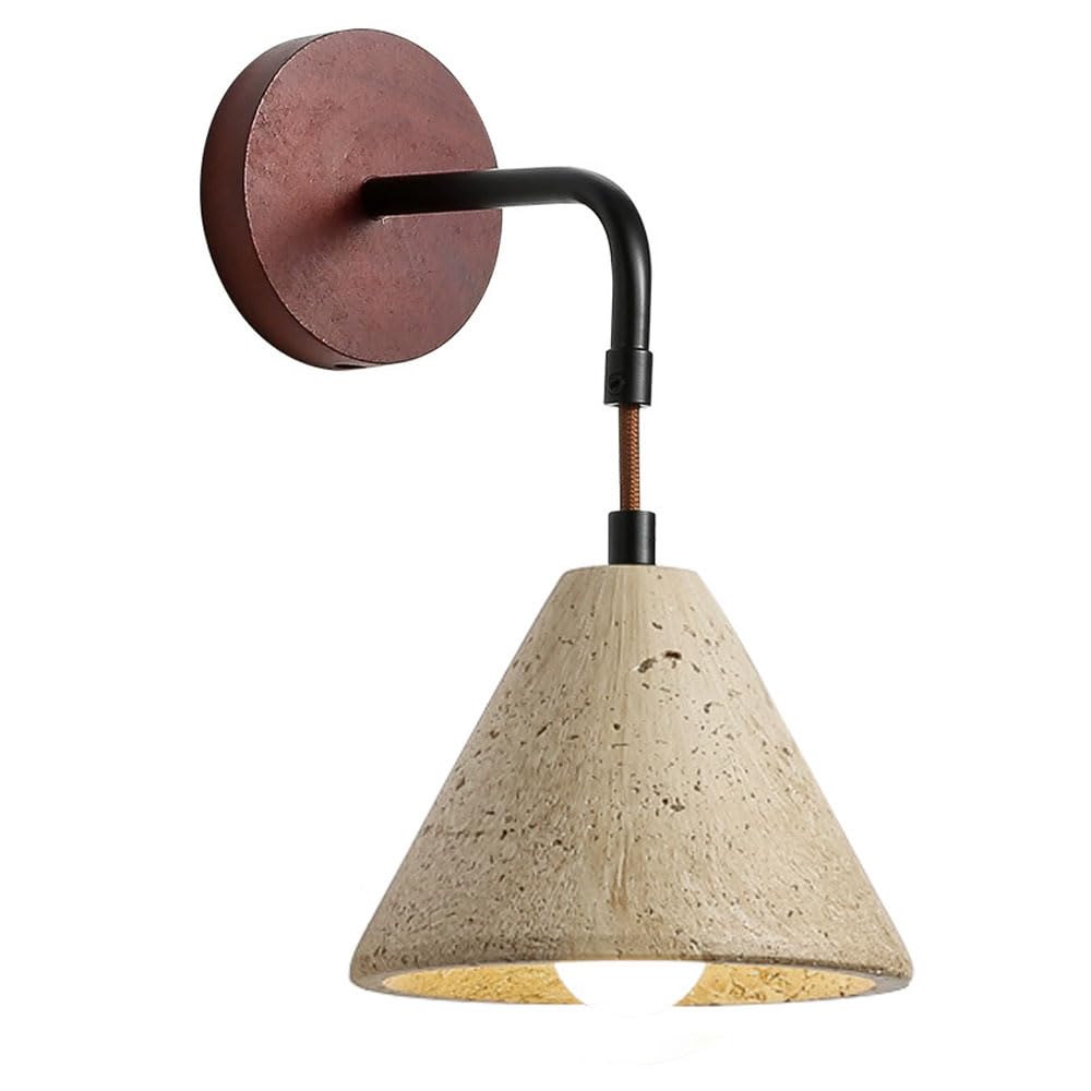 XYBZJP Nordic Industrial Style Yellow Travertine Wall Light, E26 Screw Wall Sconce, Conical Natural Stone Wall Lamp, Staircase Entrance Bedroom Decorative Lighting Fixtures