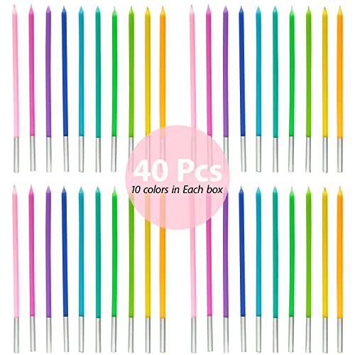 40 Count Assorted Colors Birthday Candles For Cake, Tall Thin Birthday Cake Candles Set, Rainbow Candles For Cupcake, Cake Decorations For Graduation Wedding Birthday Party Supplies #TOP2