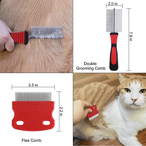 Wisedog Pet Grooming Tool Kit Dogs Cats Pin & Bristle Brush Cleaning Slicker Brush Dematting Comb Nail Clipper & File Hair Removal Mitts Flea Comb Double Grooming Comb 8-Piece