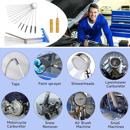 Carburetor Cleaning Kit, 4 Set Carbon Dirt Jet Remove Cleaner with Stainless Steel 13 Cleaning Wires Set, 5 Nylon Brushes, 10 Cleaning Needles, Sharp Pick for Motorcycle, Carburetor - Image 6