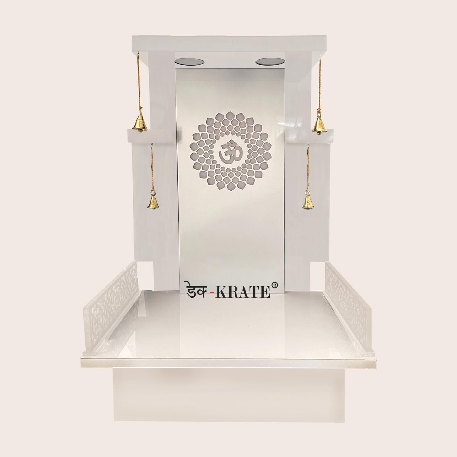 Wooden Beautiful Om Symbol Temple Wall Hanging & Table Top Mandir with White LED Light with Storage Cabinet Puja Mandir for Home Decoration Use (18 x12x10 inch)