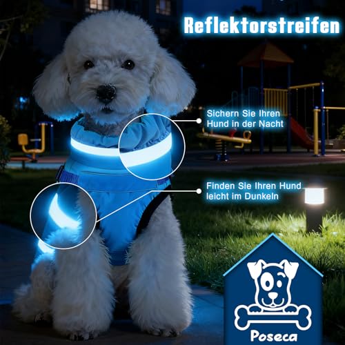 Poseca Hundemantel mit Geschirr wasserdichte Hundejacke Reflektierend und mit Reißverschluss Schneeanzug für Kleine und Mittelgroße Hunde