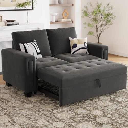Belffin Modular Sectional Sleeper Sofa with Pull Out Couch Bed Modular Sleeper Loveseat Sectional Sofa Velvet Fabric for Living Room Apartment Grey Grey Loveseat sofa