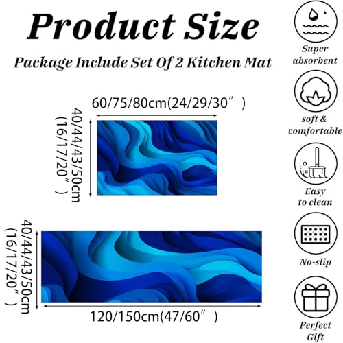 Alfombrillas de cocina antideslizantes JEDTAKCT juego de 2 piezas lavables geometricas en azul real 3
