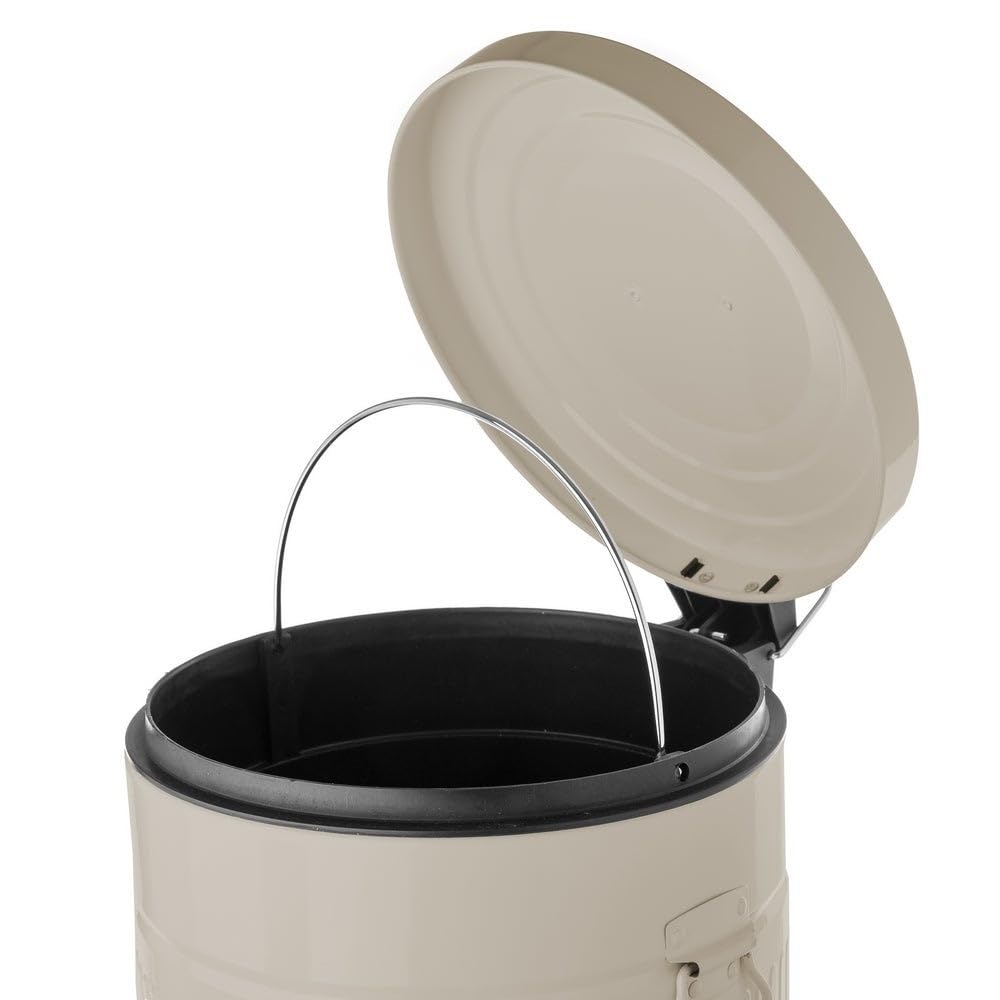 LOLAhome - Papelera de cocina de 20 litros beige, Cubo basura de pedal Retro redondo metálico de zinc galvanizado de 20 litros