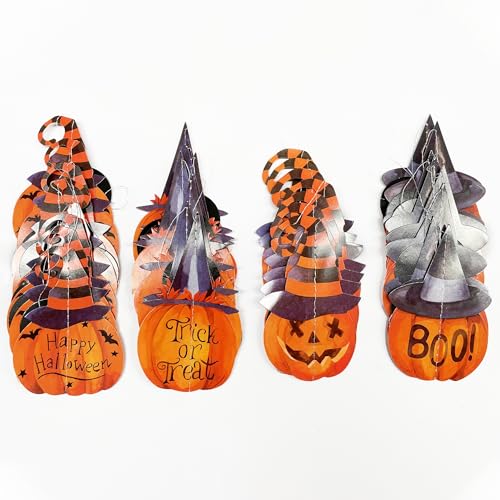 Image of Clearance Pumpkin Polka Dots Garlands Happy Halloween Trick or Treat Boo Sign Witches Hat Pumpkin Black Orange Circle Dot Streamers for Fall Halloween Birthday Bachelorette Party Decorations Supplies