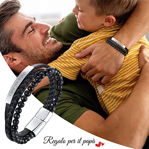 Mens Bracelets Beads Black - Mens Leather Bracelet Onyx Bead Braided Wristbands Gift for Boyfriend Birthday Graduation Fathers Day Christmas 7 Inches - Image 3