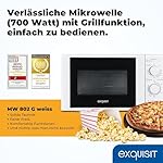Exquisit Mikrowelle 20L, 1000 Watt Grill, 700 Watt, 25,5cm Drehteller, 5 Leistungsstufen, Timer, Auftaufunktion, 2 Drehregler, MW 802 G weiss – Bild 2