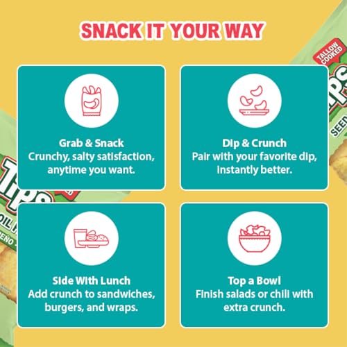 Image of TIPS Potato Chips - Snack Pack - Tallow Cooked - Seed Oil Free & Gluten Free - Kettle Style Potato Chips Made with Potatoes, Beef Tallow, and Sea Salt (5oz 4 Pack, Jalapeno)