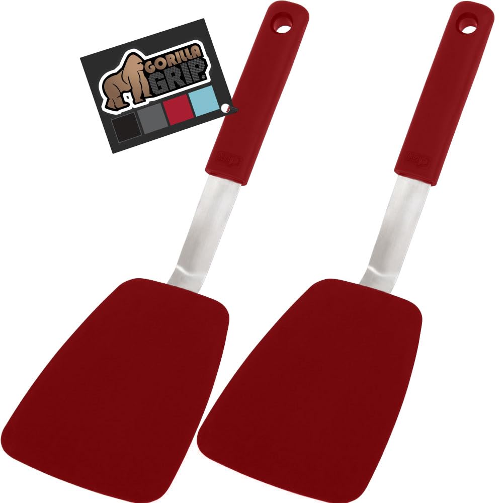 GORILLA GRIP Spatola in silicone antiaderente resistente al calore senza BPA, testa flessibile antigraffio per padelle, manico in gomma morbida antiscivolo, spatole da cucina in acciaio inossidabile