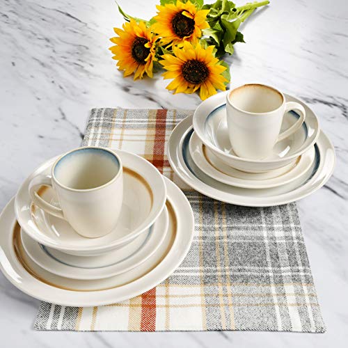 image for Gibson Elite Lawson 16 Piece Dinnerware Set, Teal, White/Teal, Service