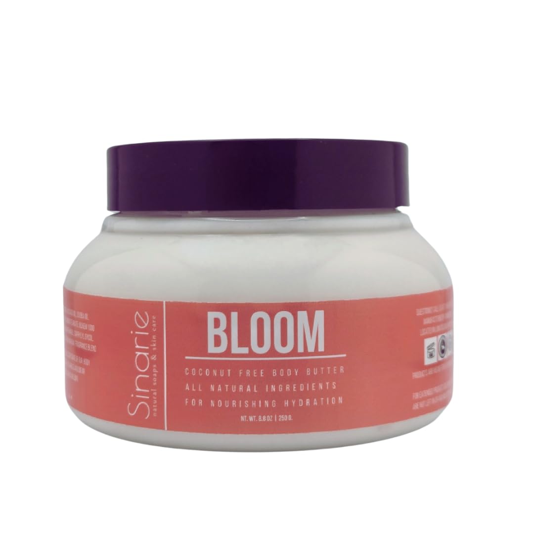 Sinarie Coconut-Free Body Butter – Ultra-Nourishing Moisturizer with Mango Butter, Avocado Oil & Jojoba Oil – Hydrating & Non-Greasy Lotion for Sensitive Skin (8 oz., Bloom)