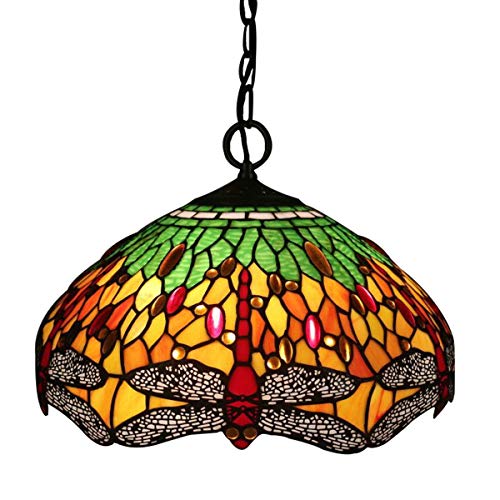 16-Zoll-Stil Libelle Pendelleuchte Vintage Handgefertigte Glasmalerei Pendelleuchten Verstellbare Hängelampen Für Wohnzimmer Schlafzimmer