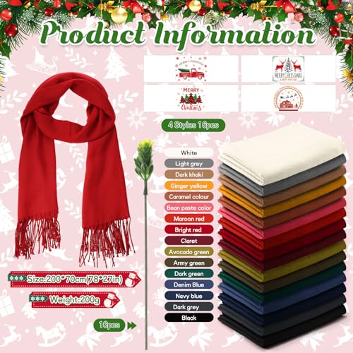 Shinymoon 16 Sets Christmas Scarf Bulk Pashmina Shawls and Wraps Women Cashmere Christmas Favors2
