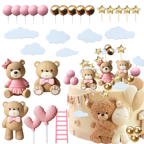 Luxury Pink Teddy Bear Cake Decoration Baby Shower Cake Topper