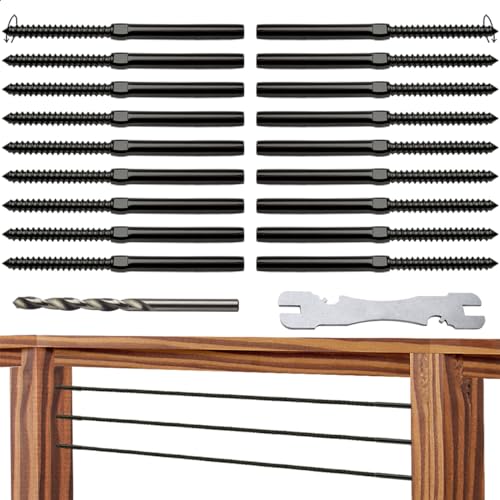 Kit câble garde-corps noir anti-corrosion vis inox gauche droite pour poteau bois
