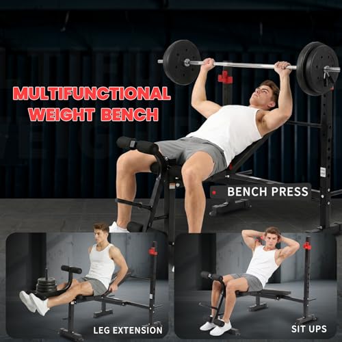 MAIDOMA Standard Weight Bench Set with Leg Extension and Leg Curl, Adjustable Bench Press with Squat Rack, Foldable Flat Incline Decline Workout Bench for Home Gym Full Body (US Stock) - Image 4