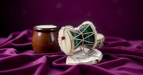 Miniatura 6 de Juego de instrumentos de percusión de tambor de mano de 3 pulgadas, hecho a mano, tradicional, auténtico, madera y cuero, clásico indio, dumroo,