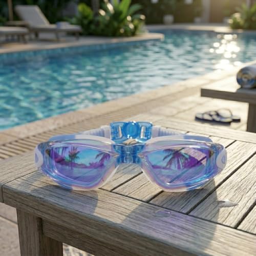 Image of BURNLAB Kids Mirrored Lens Swimming Goggles for Pool and Outdoor Swimming, Adjustable Fit, kids Boys and girls (Royal Blue)