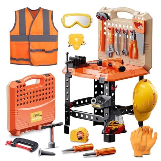 Magic4U Kids Tool Bench Set, 95PCS Toddler Tool Workbench with Electronic Drill 13 Tool Equipements,Safety Vest & Hat,Pretend Play Kids Construction Toys Gift for Boys Girls Age 3,4,5,6,7,8